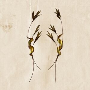 Vintage Brass Wheat Wall Sculptures • Pair of Mid Century Metal Wall Art